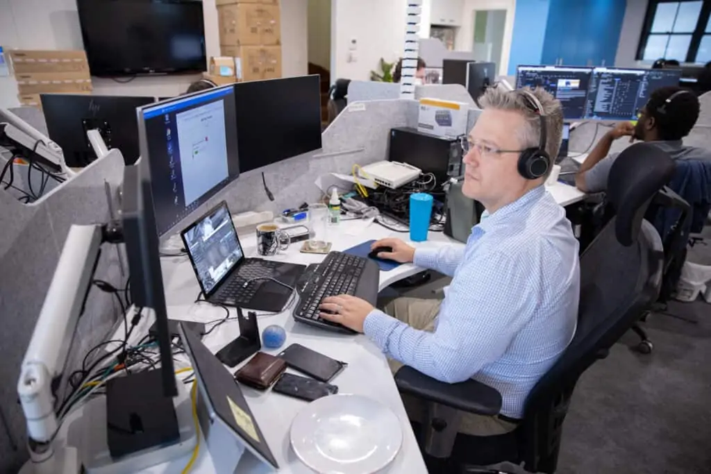 Employee talking on a headset