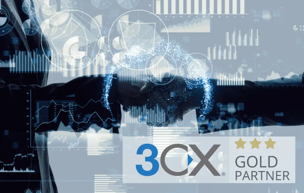 A collage of technical digital graphic with 3CX Gold Partner in bold.