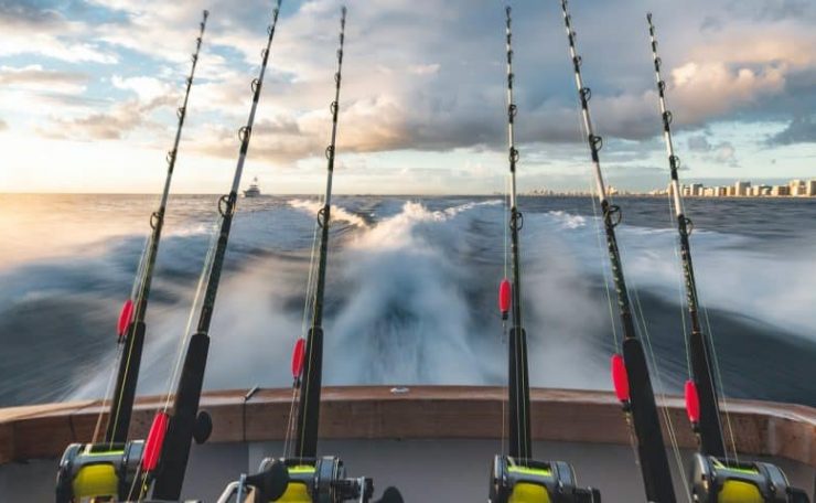 Speedboat with fishing rods