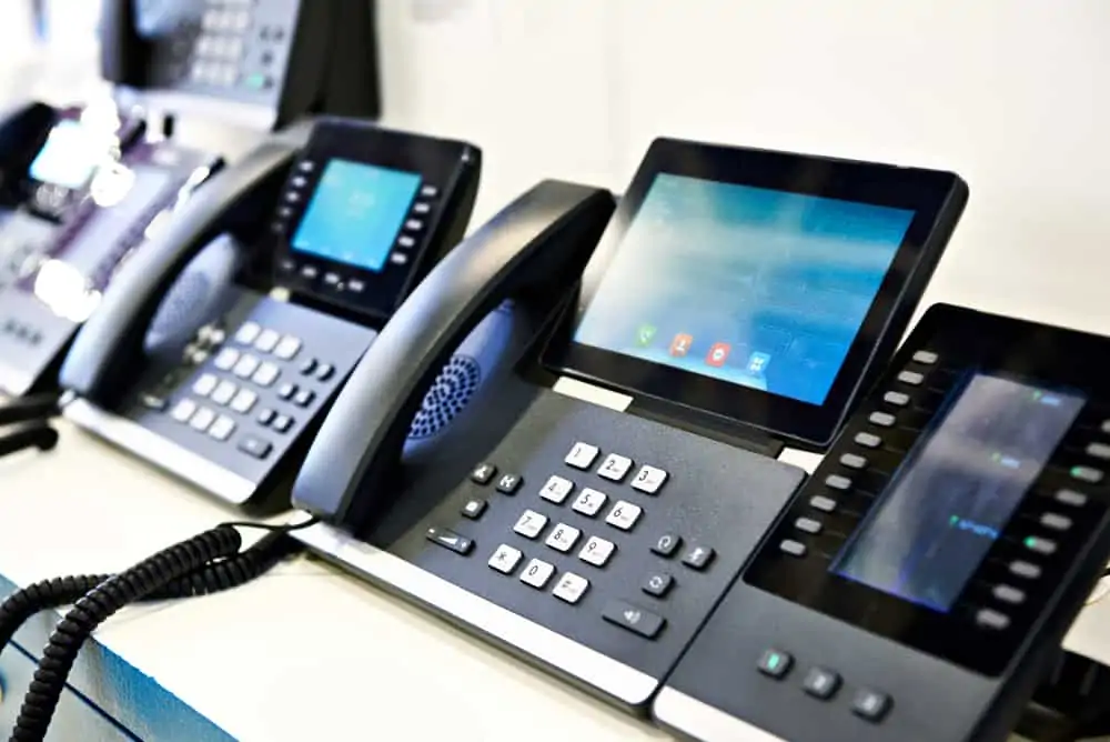 Two office phone options from an IT exhibition